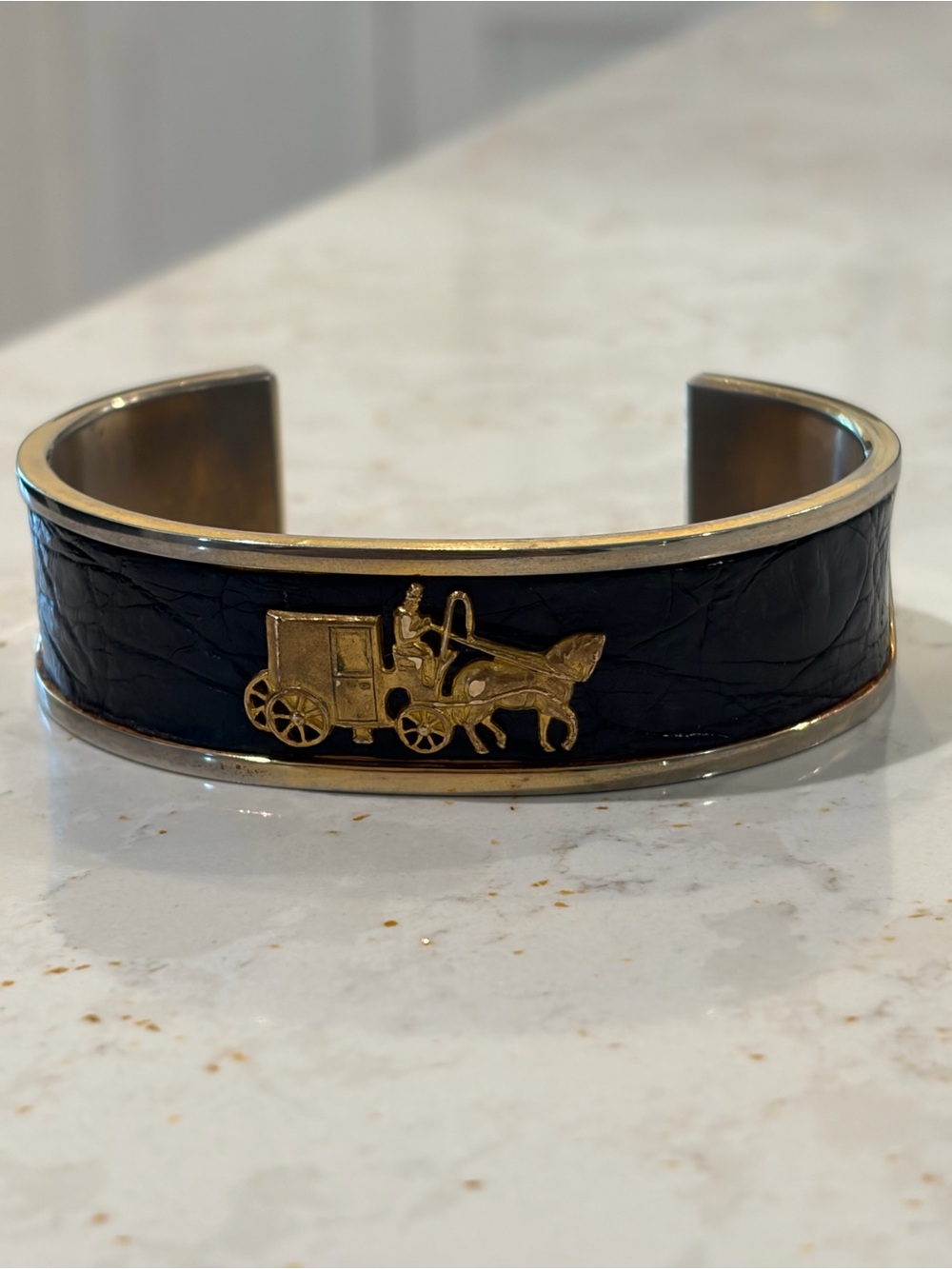 Vintage Equestrian Statement Cuff Bracelet Horse and Carriage - Picture 2 of 8